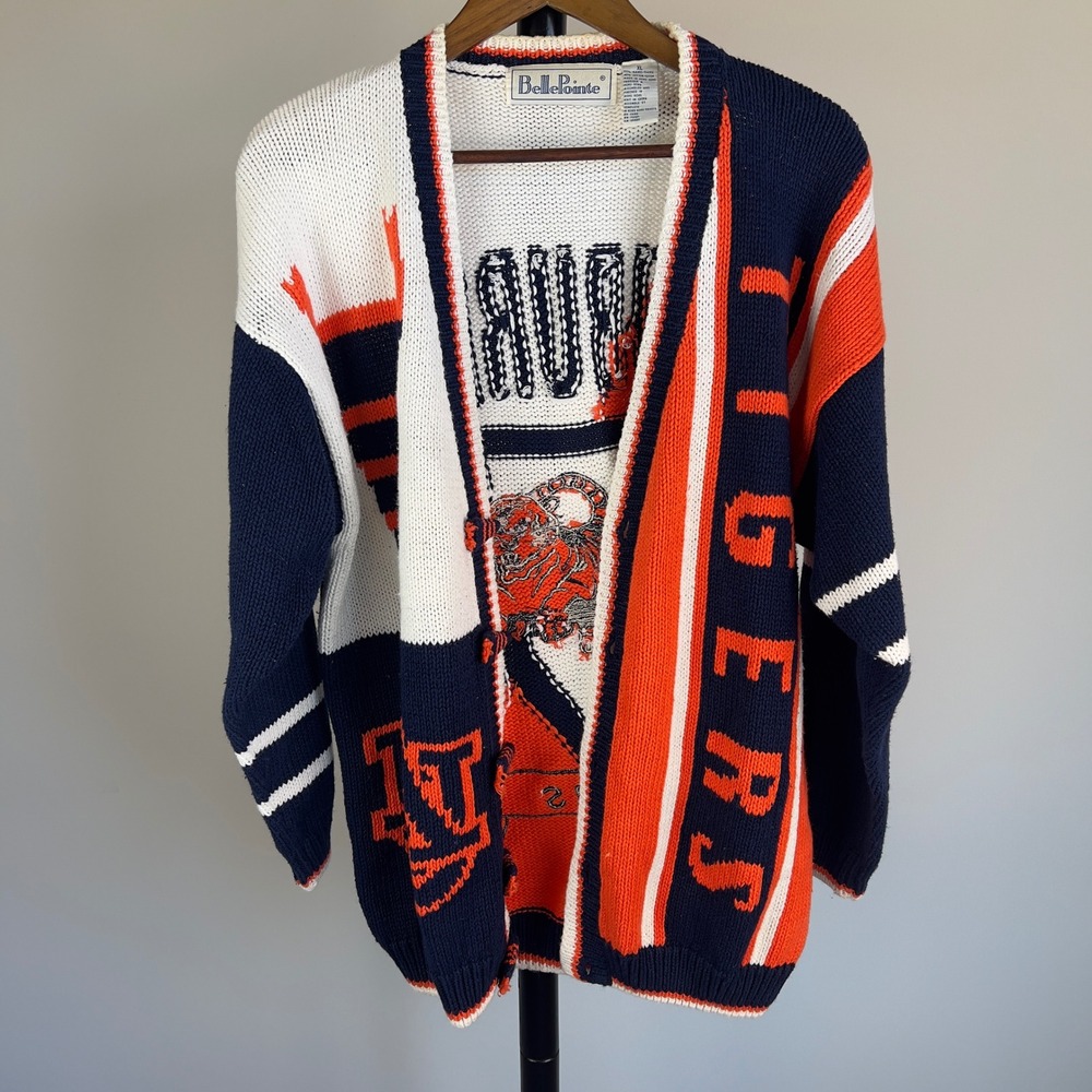 Vintage BellePointe Auburn Tigers Knit Cardigan Sweater XL Navy Orange Gameday